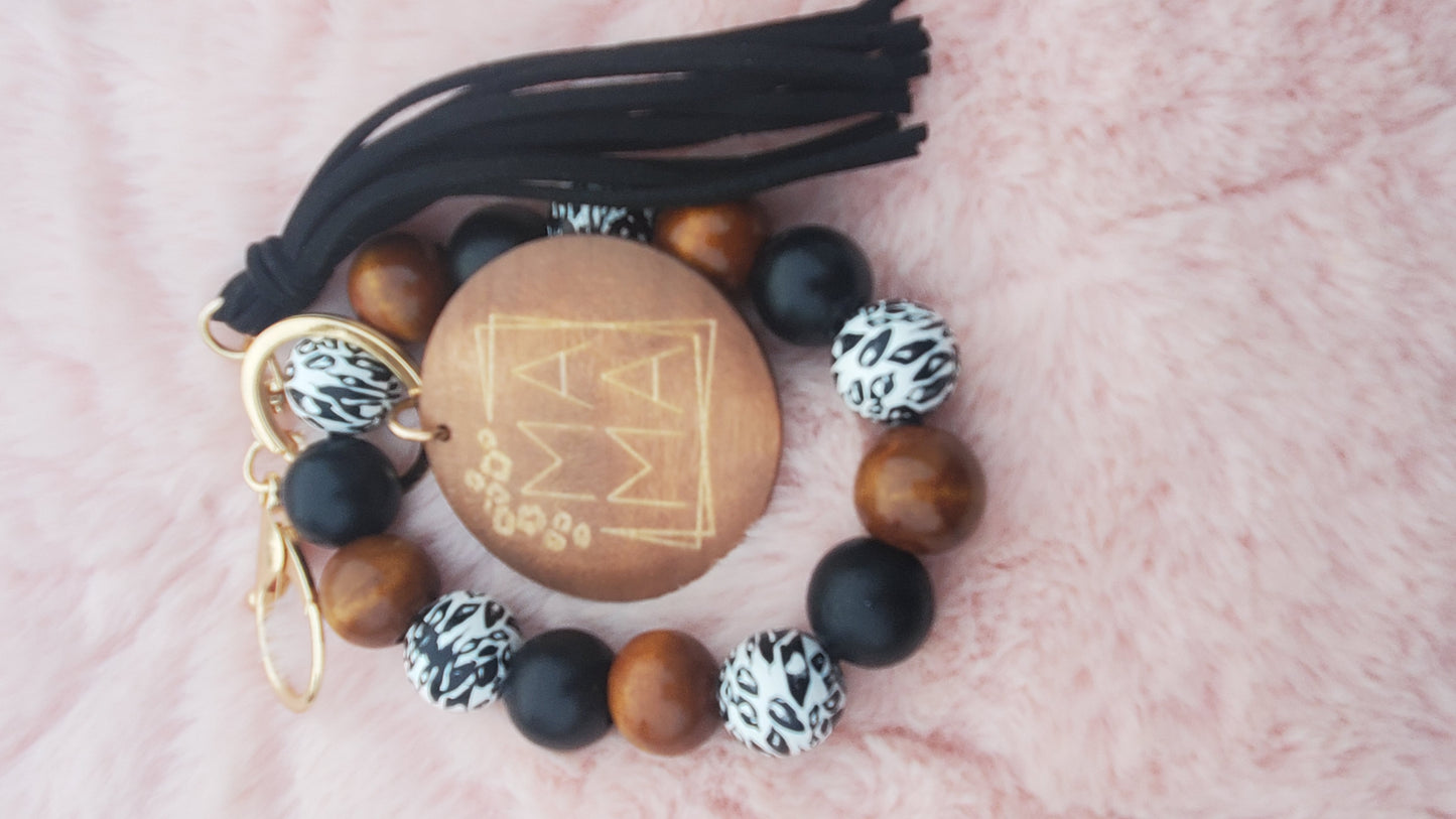 Mama wooden bead boho wristlet keychain!