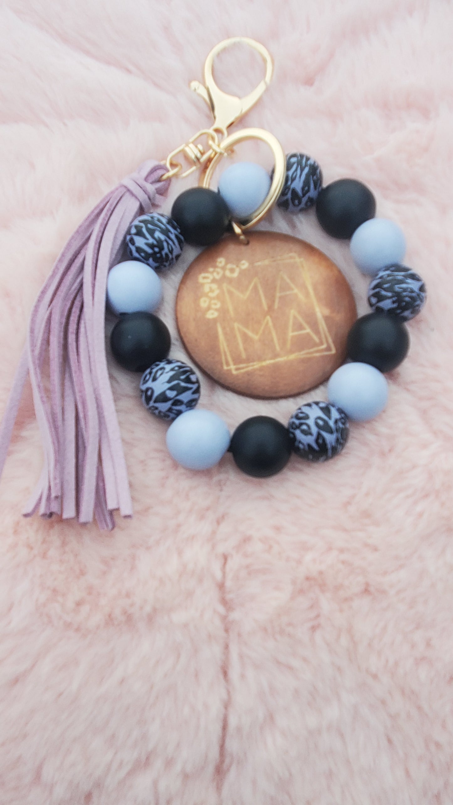 Mama wooden bead boho wristlet keychain!