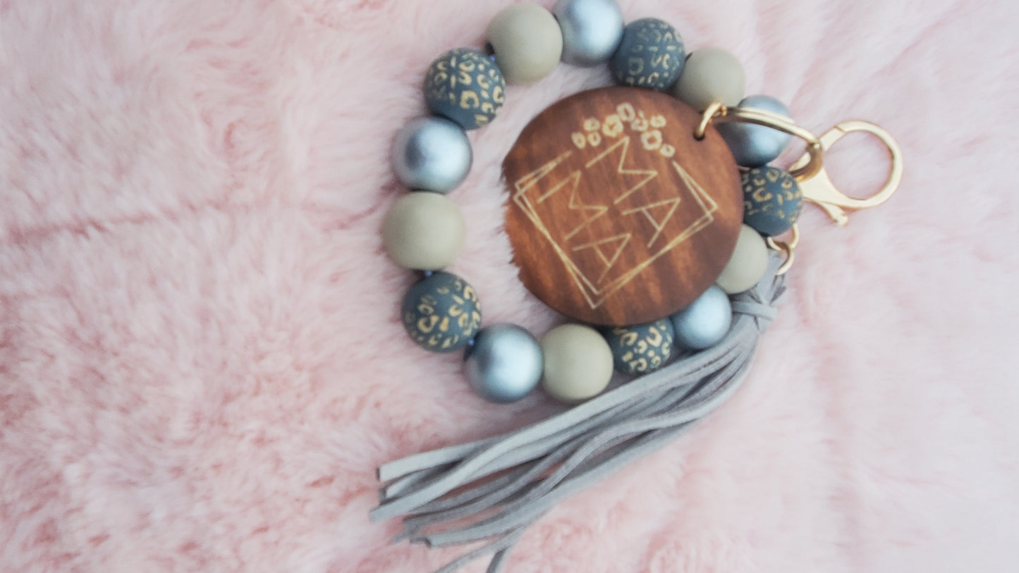 Mama wooden bead boho wristlet keychain!